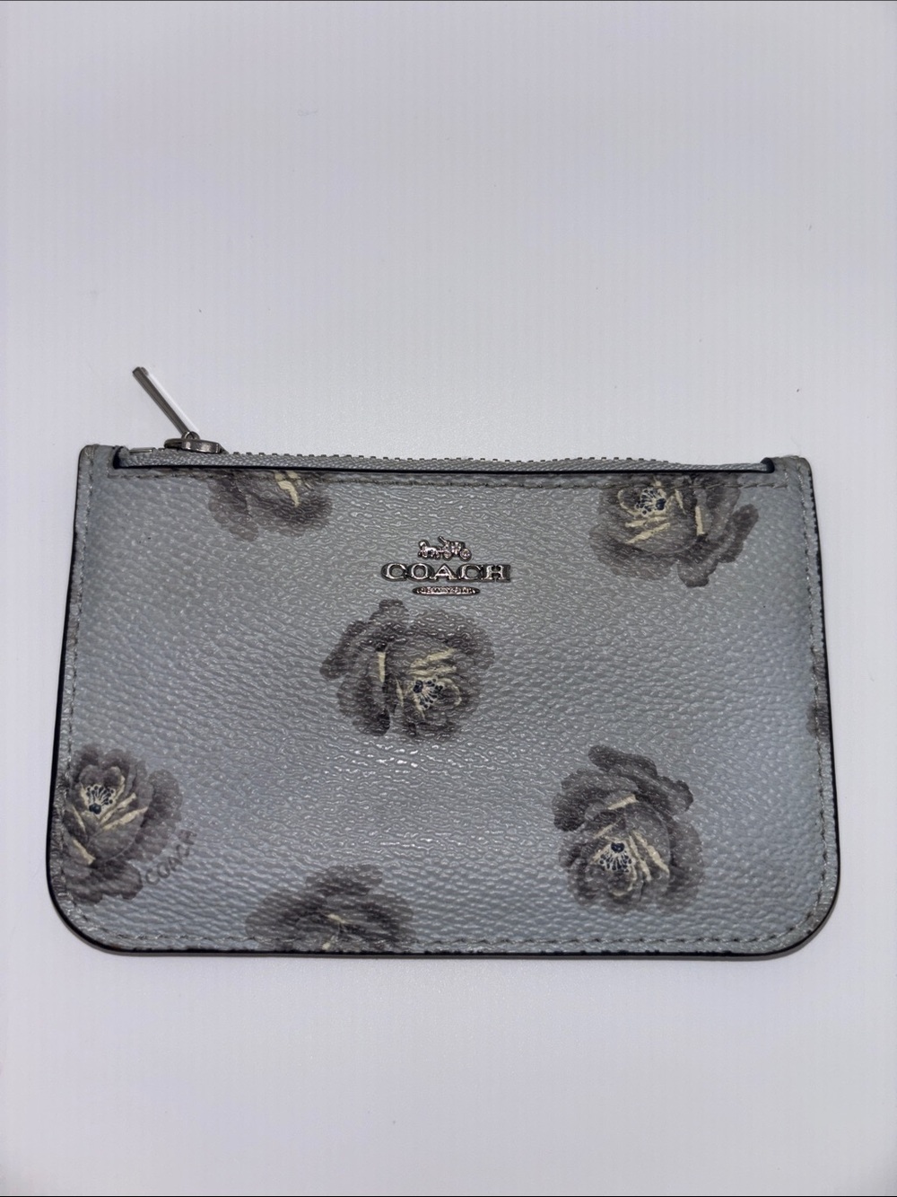 COACH Gray Floral Zip Card Pouch/Wallet